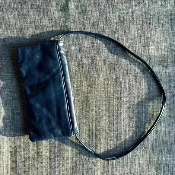 Vintage Y2K Inspired Party Stylish Navy Blue Faux Leather Shoulder Bag Purse - Picture 8 of 16